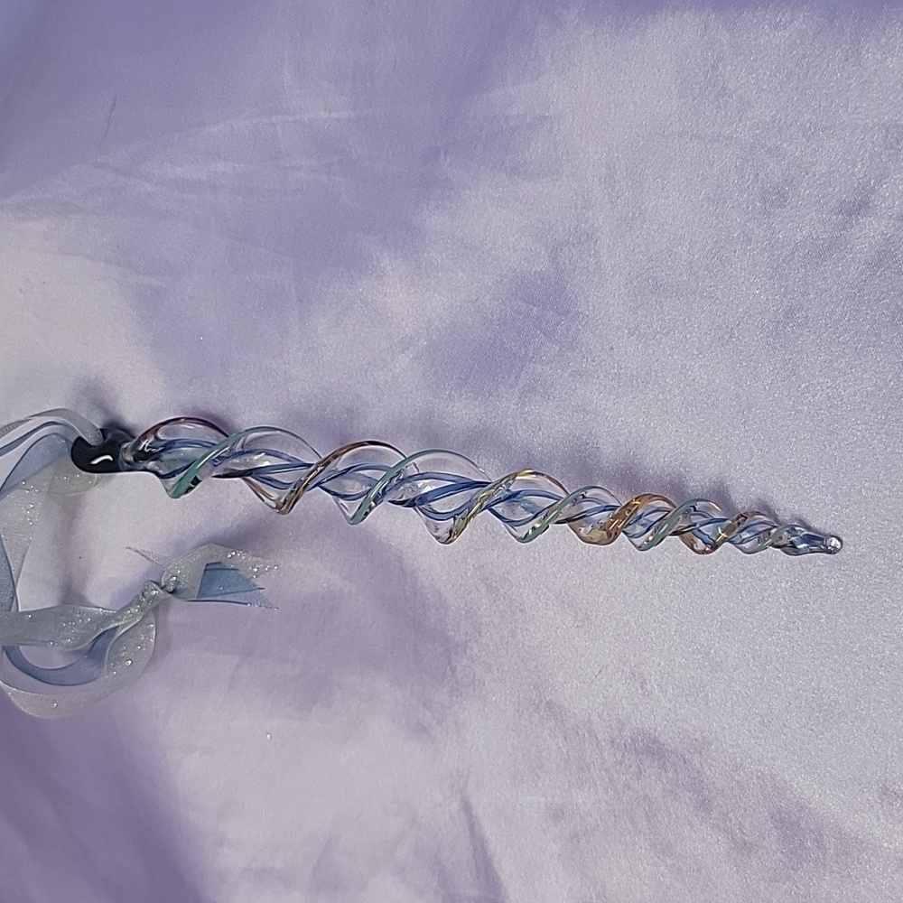 OR7 Gold Green Light Blue - Handblown Glass Icicle Ornament